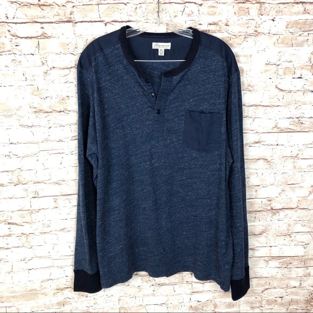 J.Crew Long Sleeve Blue Heathered Henley Shirt – Size XL NWOT